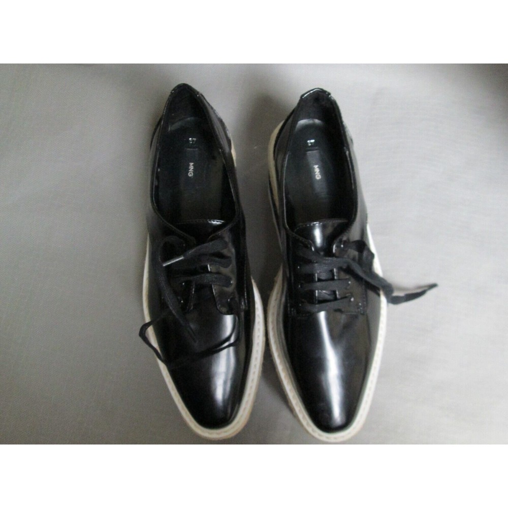 Mango sneakers womens 7 black big platform lace up Kenji contrast oxford stripe - Picture 4 of 16